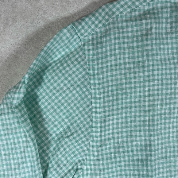 Brooks Brothers Size Medium Regent 100% Irish Linen Mint Checkered Casual Shirt - Picture 5 of 9
